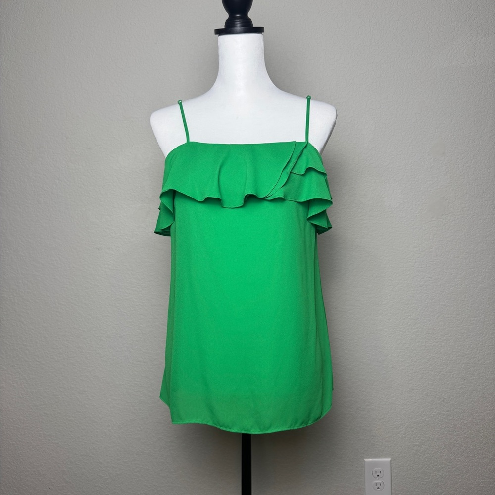 Gianni Bini Green Ruffle Strap Top